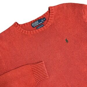 Vintage Polo Ralph Lauren Mens Orange Crew Neck Sweater XL 100% Pima‎ Cotton